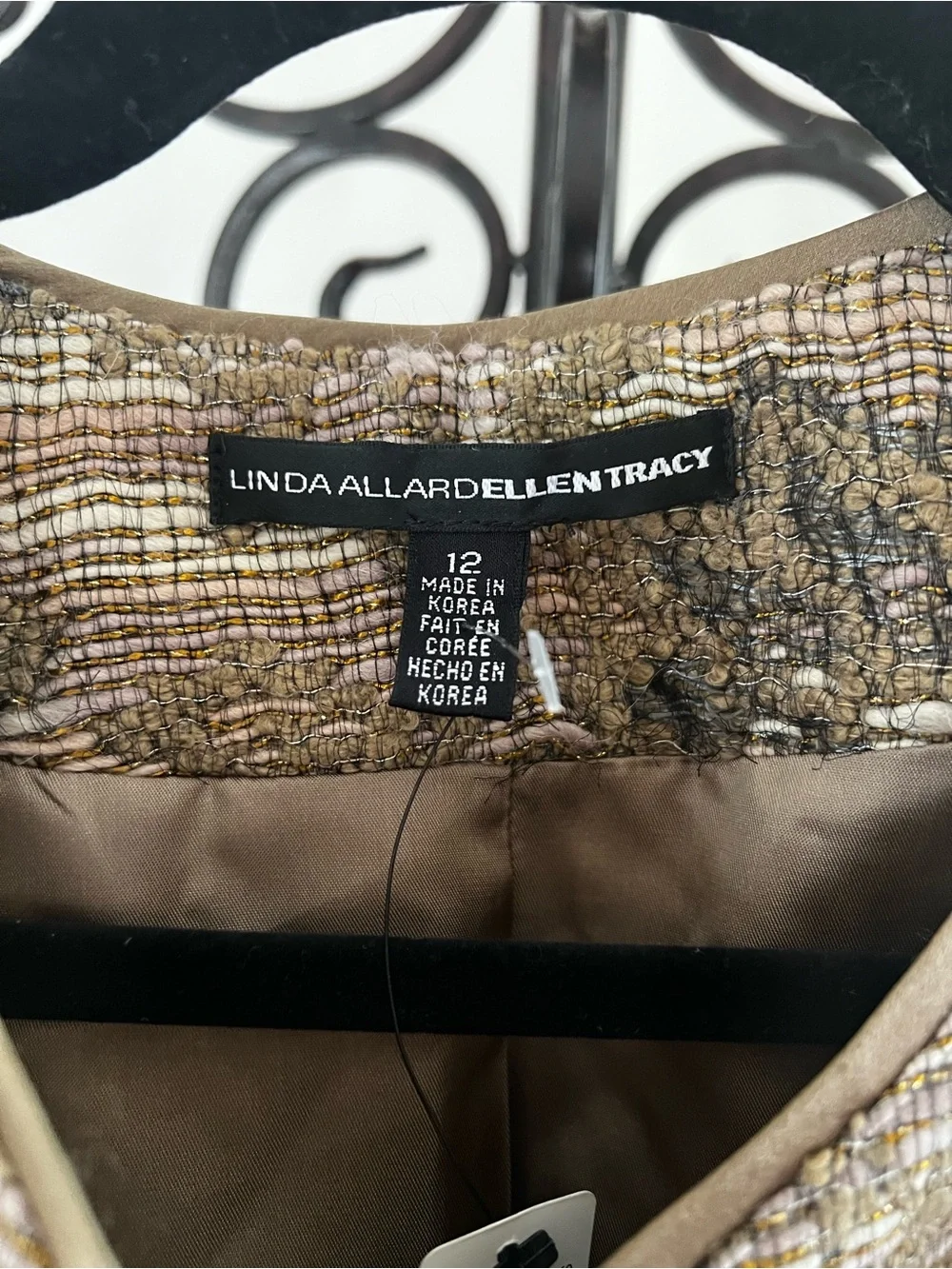 Ellen Tracy Metallic Tweed Floral-Embellished Jacket - Taupe - Picture 2 of 5
